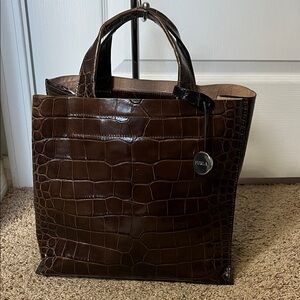 Furla Dark Brown Crocodile-Embossed Briefcase